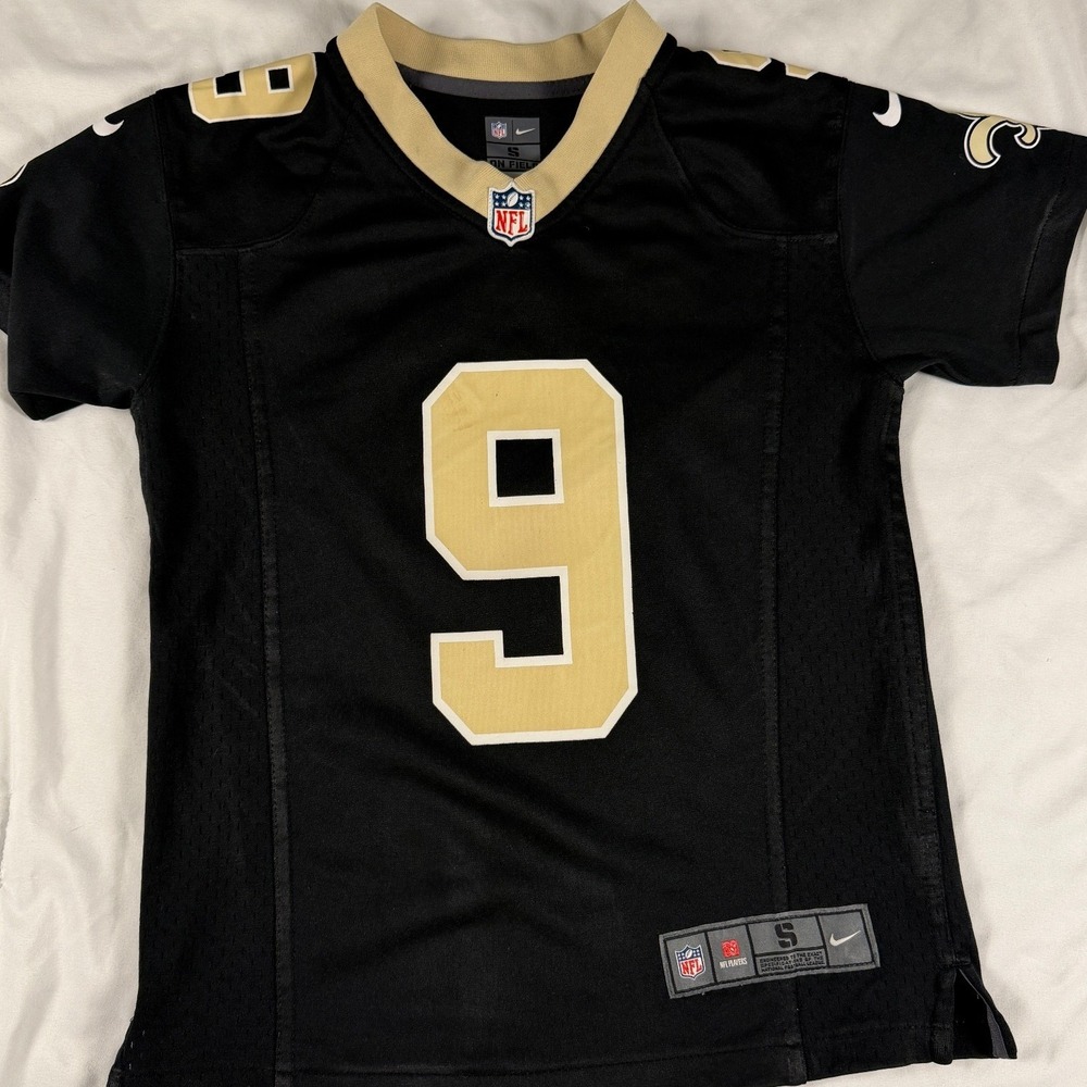Nike New Orleans Saints Drew Brees 9 NFL Jersey Kids Small 8 Black Gold On Field